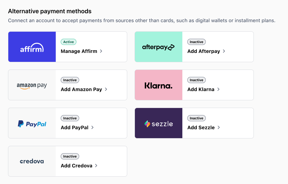 Enabled APMs display in Payment Settings