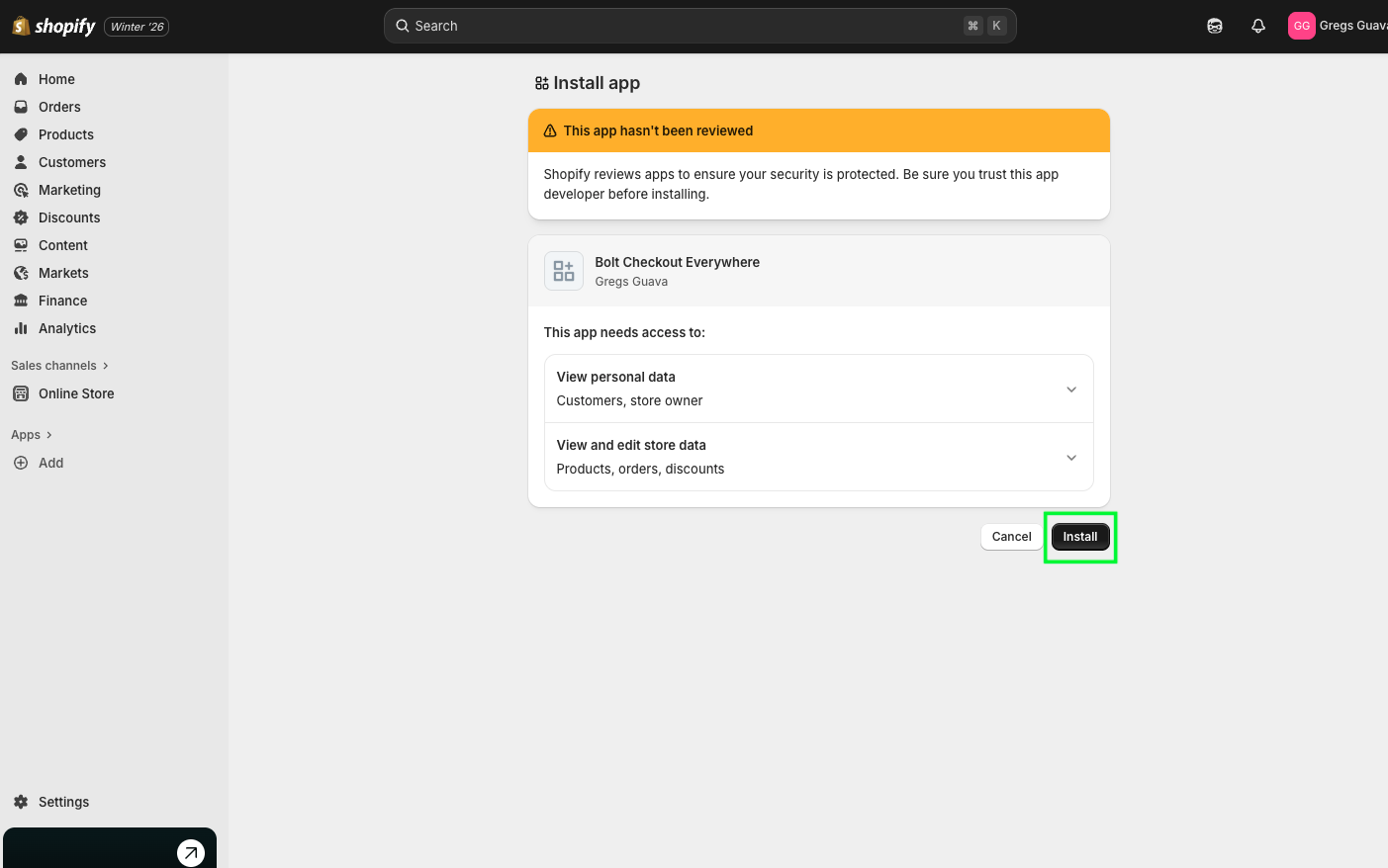 Install app in Store.