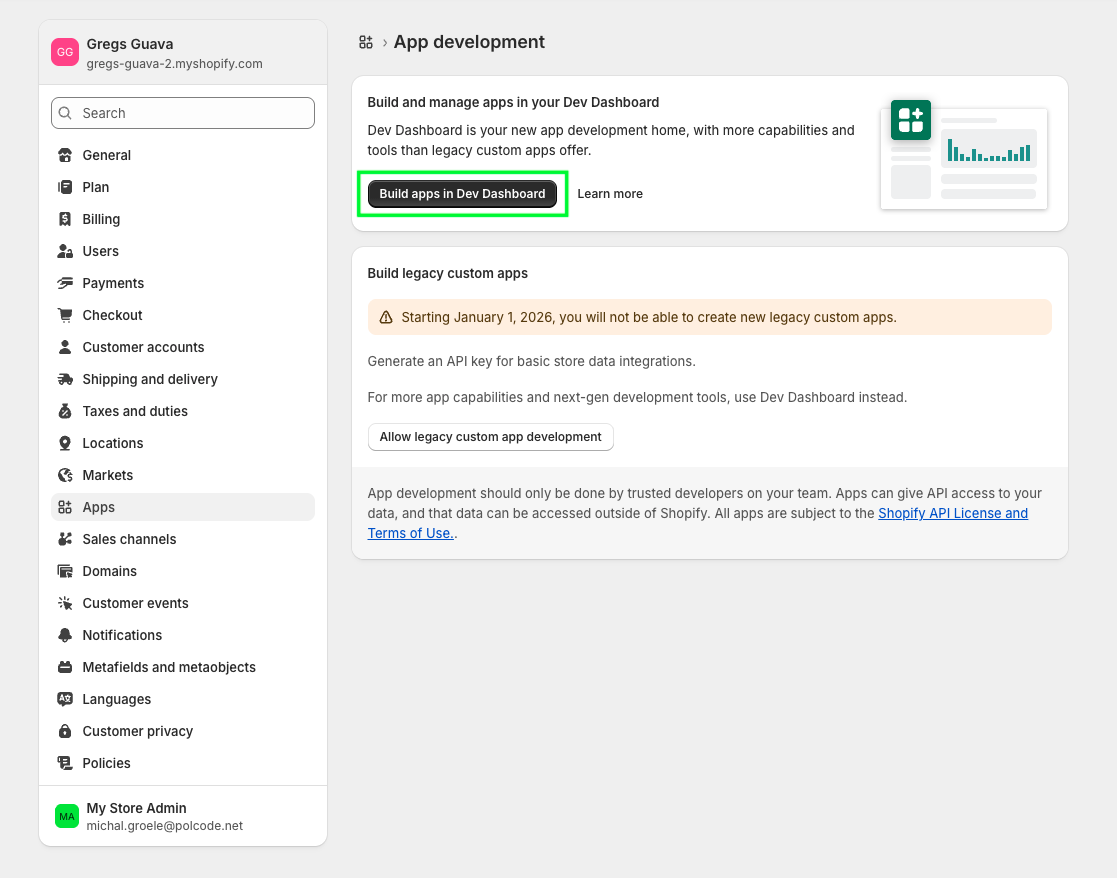 Build apps in Dev Dashboard