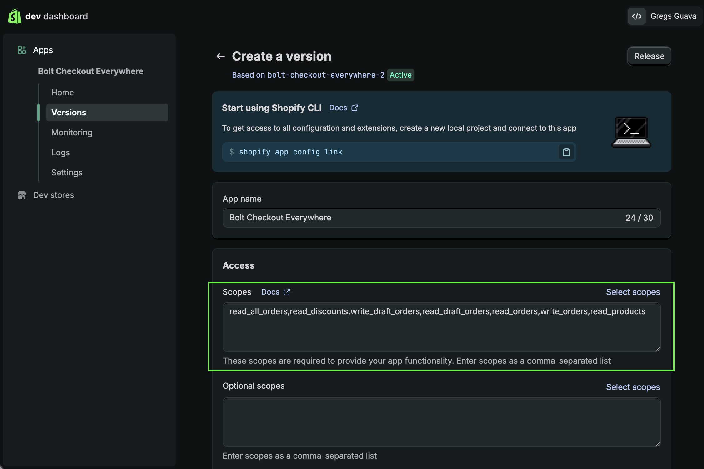 Access for draft orders, orders, all orders, products and discounts.