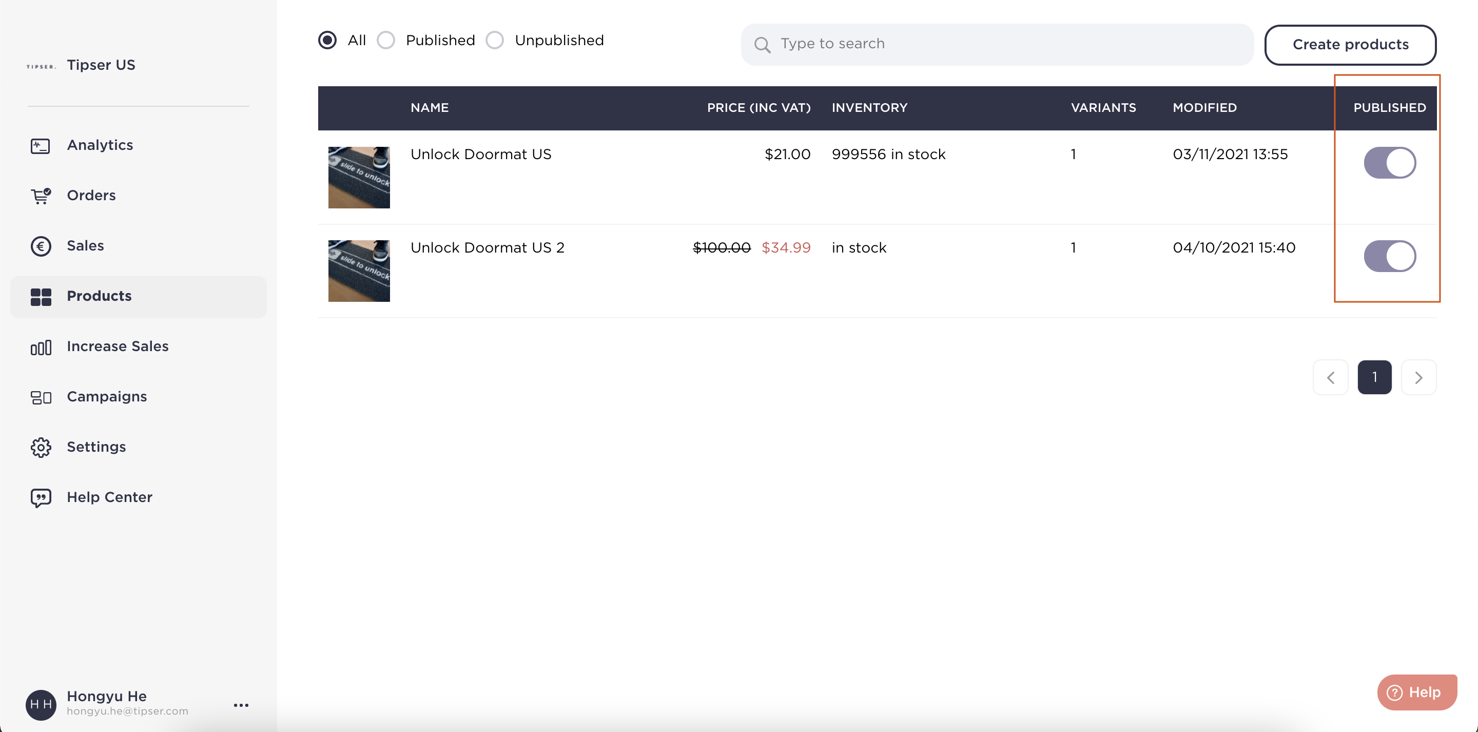 Unpublish a product