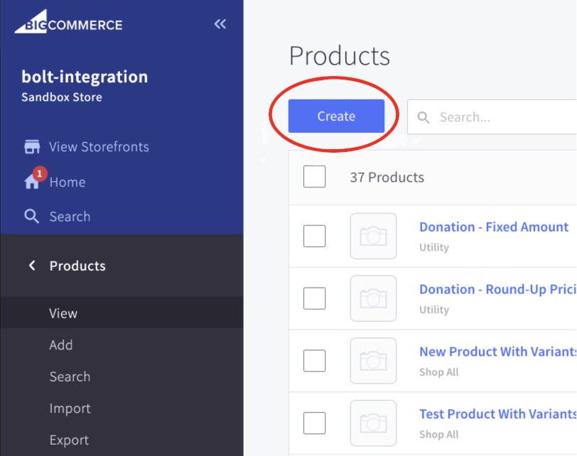 Navigate to Products, and click “Create”