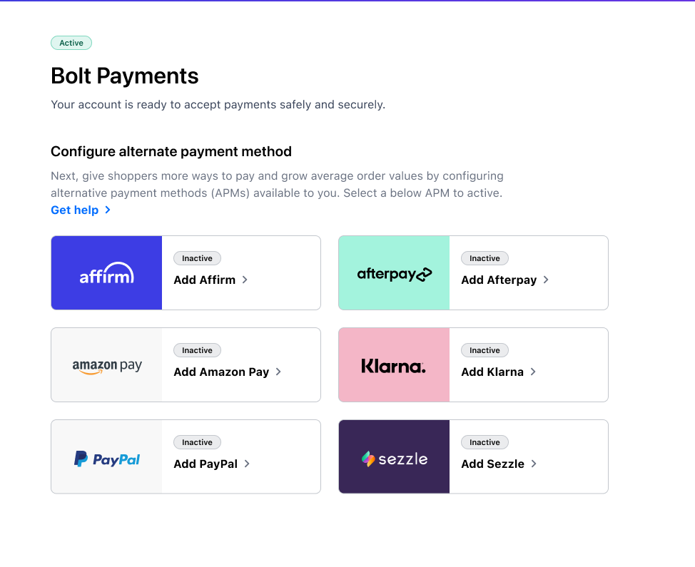 Available APMs display in Payment Settings